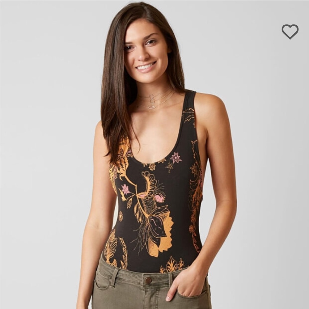 FREE PEOPLE SOMETHING PRETTY FLORAL BODYSUIT‎ SIZE LARGE Boho Earthy Tones Retro